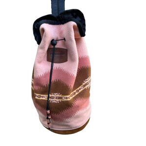 Pendleton Wool Nylon Mini Drawstring Backpack Southwestern Pattern Leather Patch Convertible Drawstring Leather Bag with Wool- Crossbody  main image 4